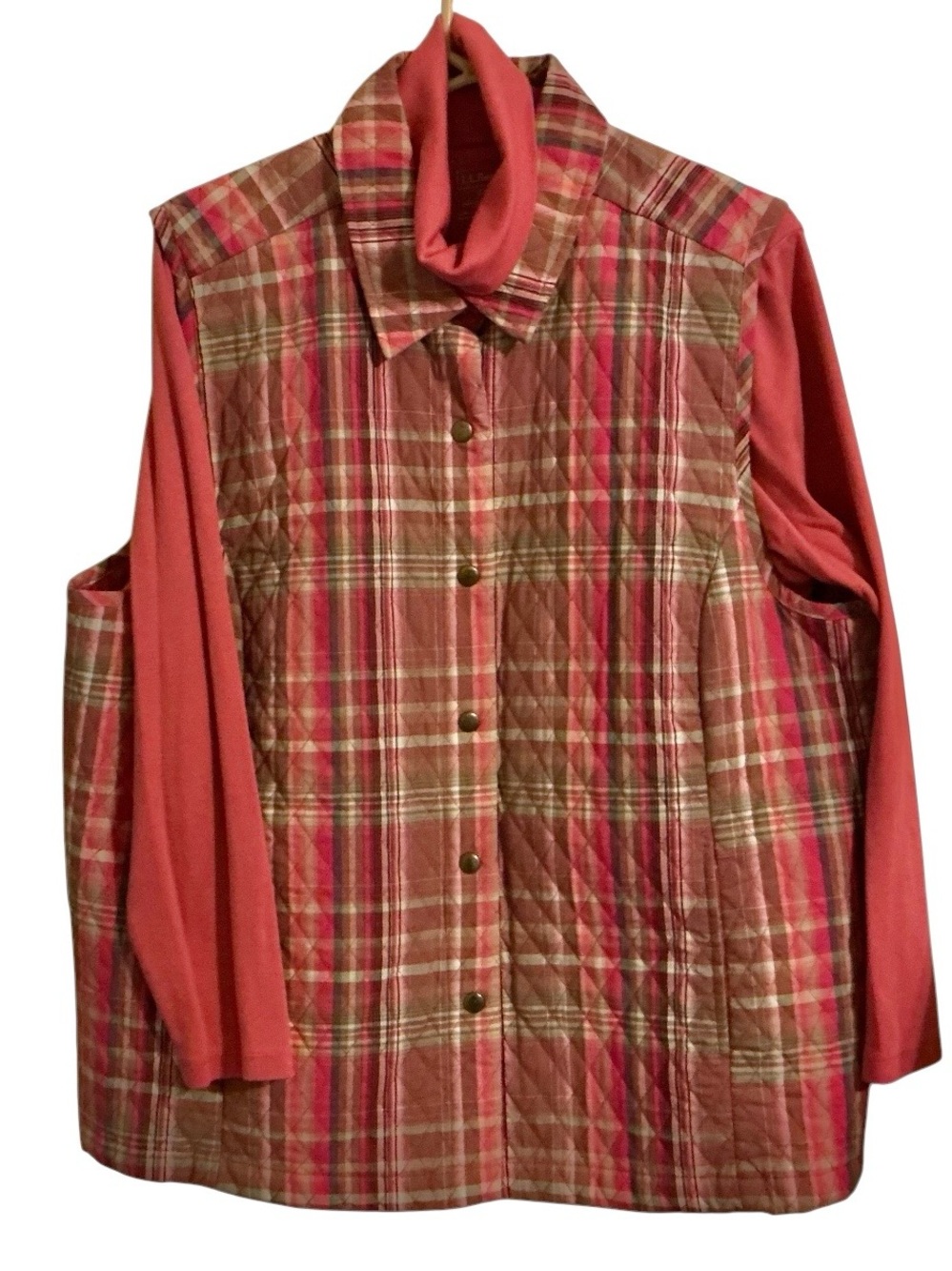 C.J. Banks Women’s 2X Quilted Plaid Vest Pink Beige Snap Front + L.L. Bean Top